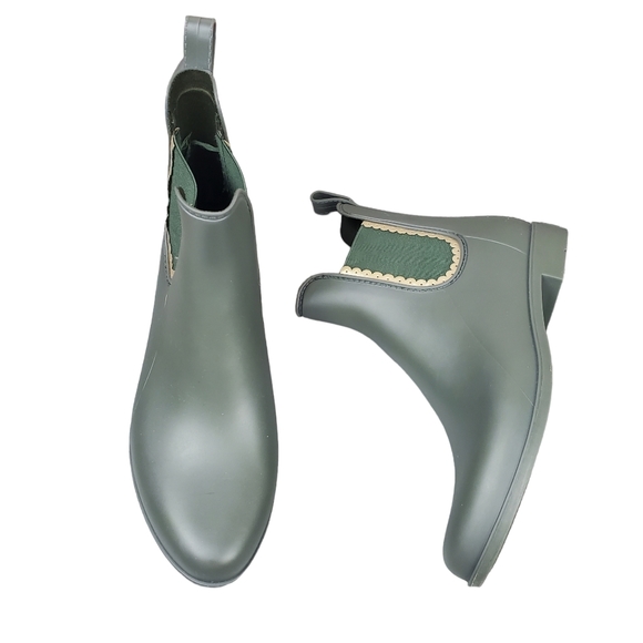 Jack Rogers Sallie Green Metallic Gold Scalloped Rain Boots Size 8 - Picture 1 of 11